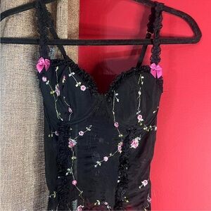 Black Floral Embroidered Top